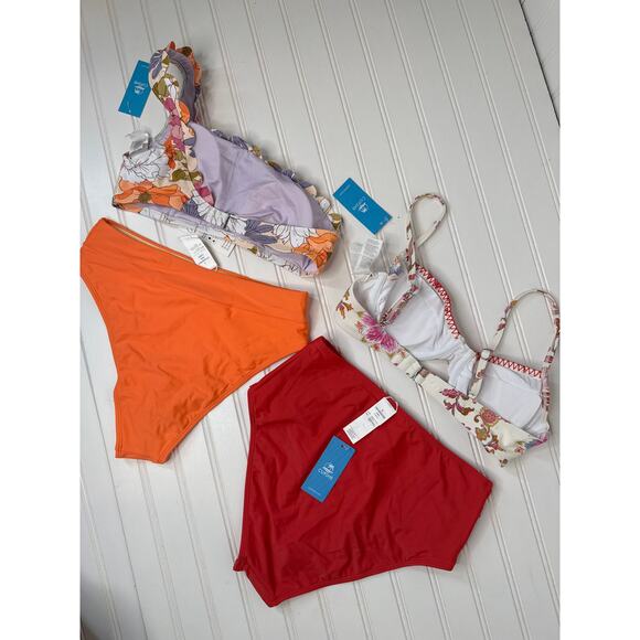 NWT Cupshe Two Piece Swimsuit Bikini Floral One Shoulder Cheeky Beach BUNDLE S - Picture 2 of 6